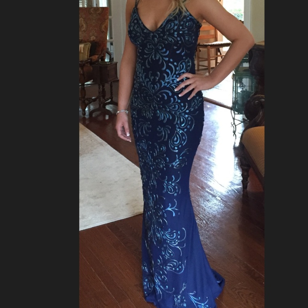 Long blue hand painted Holt gown.  Custom made.